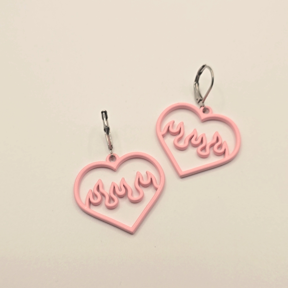 Pink Flame Heart Earrings